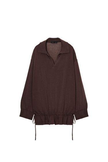 GATHERED KNIT POLO SHIRT - Chocolate by Zara
