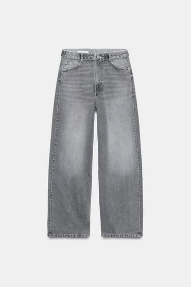 JEANS TRF CINTURA VUELTA TIRO BAJO - Gris de Zara
