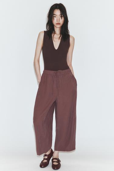 BALLOON PYJAMA-STYLE TROUSERS - Dark aubergine by Zara