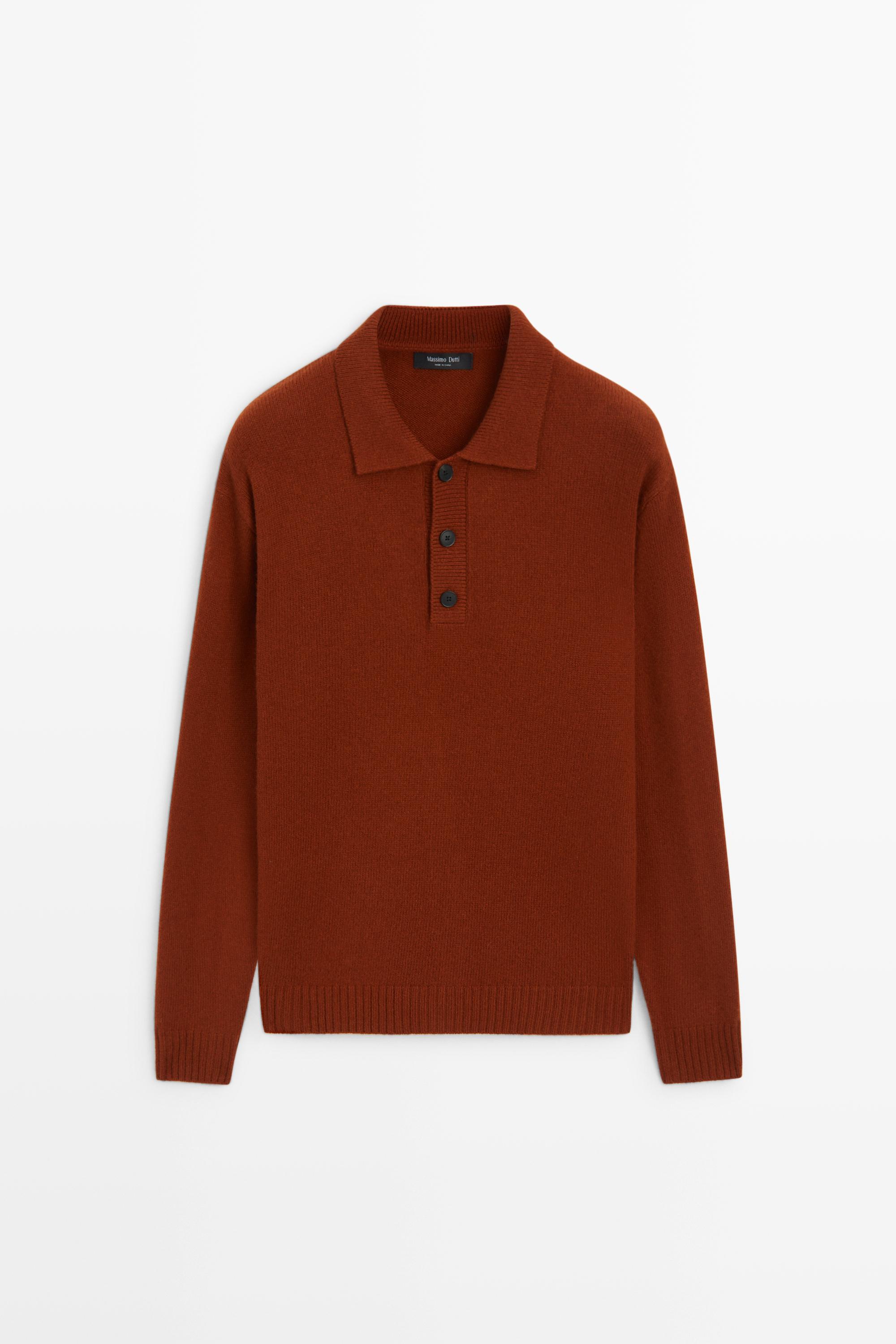 Wool blend knit polo sweater with buttons