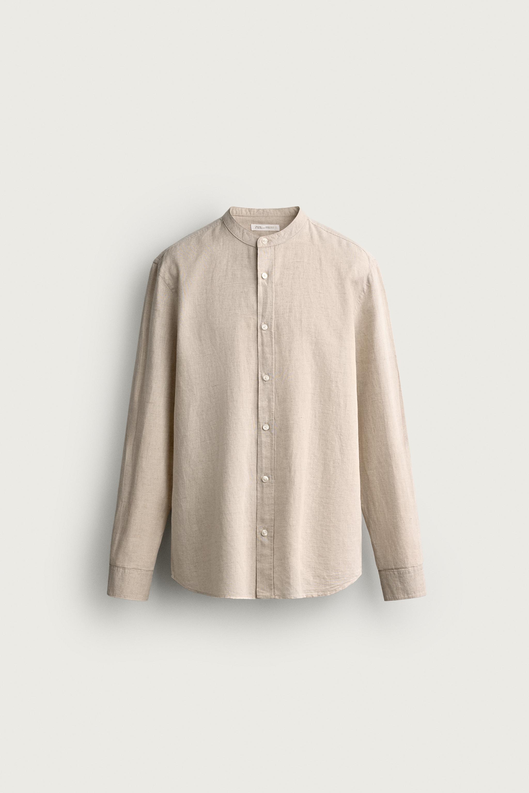 LINEN COTTON RELAXED FIT SHIRT — Light beige