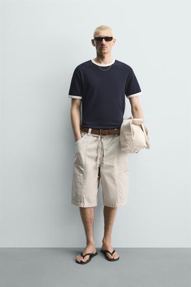 BELTED BAGGY FIT BERMUDA SHORTS - Stone by Zara