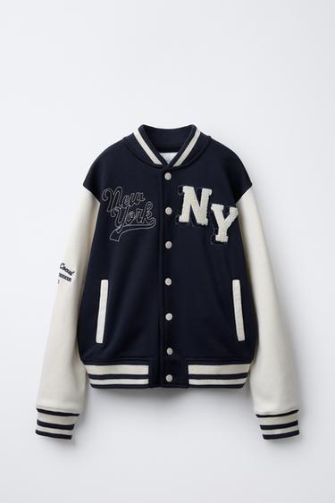 VARSITY SWEATSHIRT BOMBER JACKET - Sand / Blue by Zara