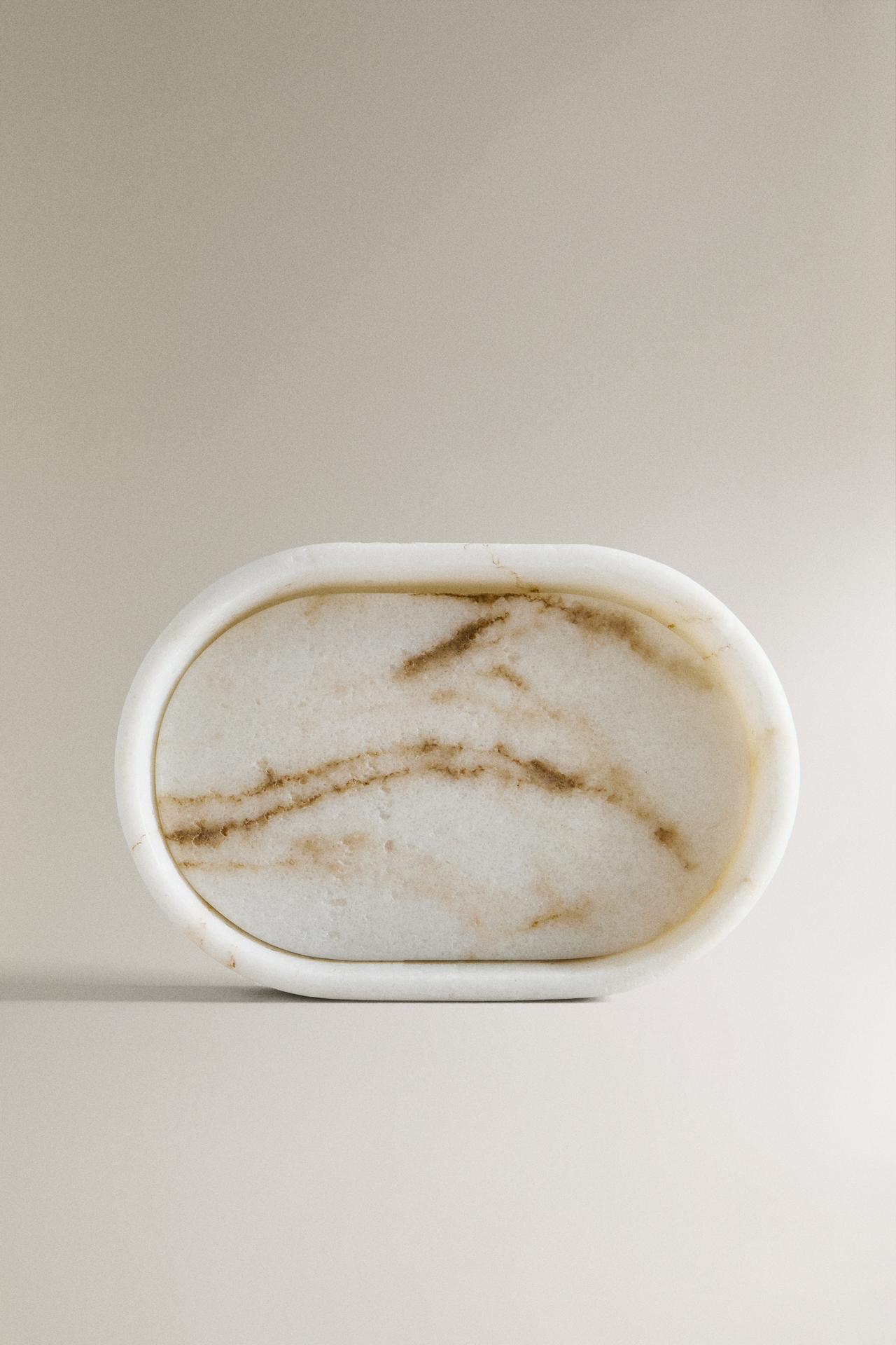 MARBLE-EFFECT BATHROOM SOAP DISH — Beige