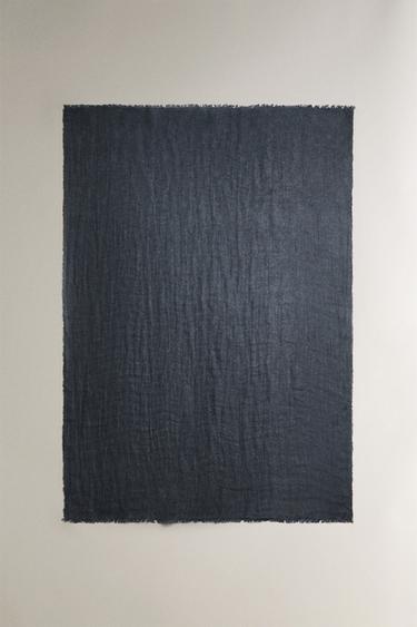 REVERSIBLE FRINGED LINEN THROW - Блакитний Zara