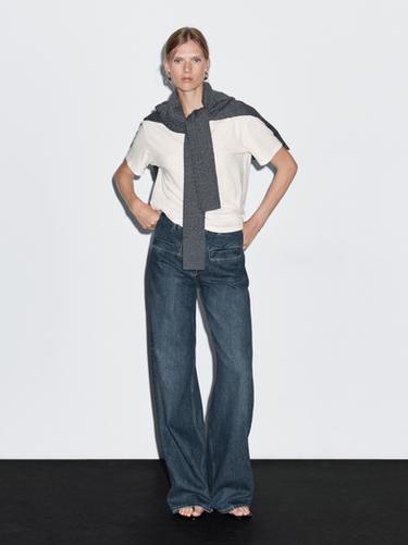 Zara High-waist wide-leg jeans with pockets - Mid-blue - Image 0