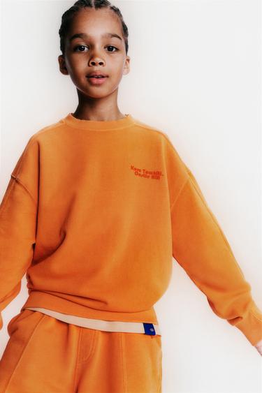 Zara TEXT SWEATSHIRT AND LABEL BERMUDA SET - Orange