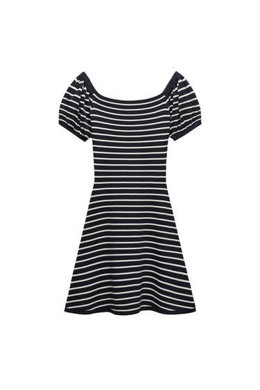 KNIT DRESS WITH PUFF SLEEVES