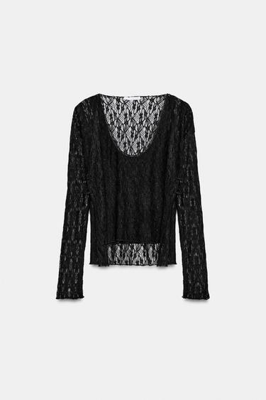 DOUBLE EFFECT LACE TOP - Black by Zara - Image 6