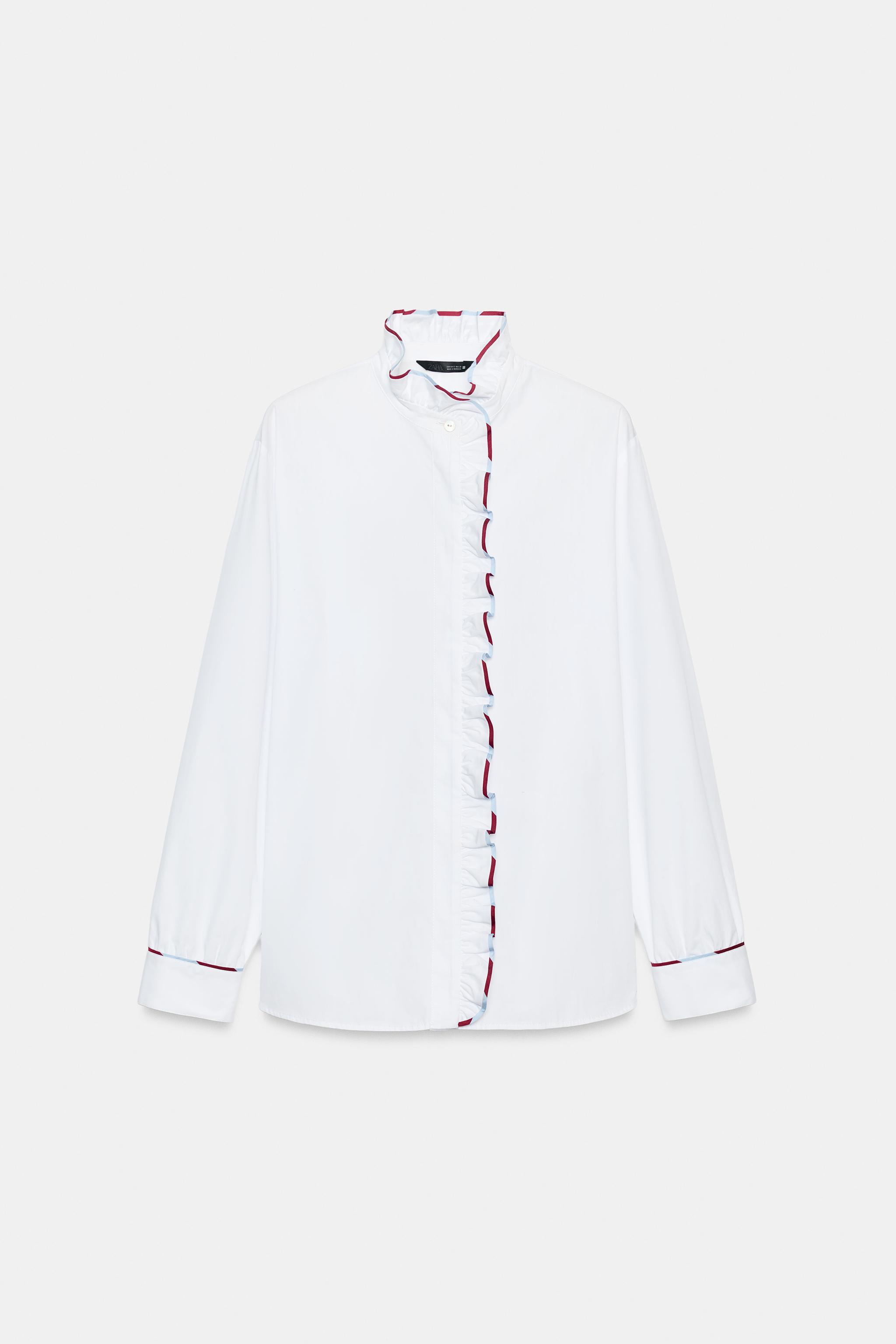 POPLIN SHIRT WITH RUFFLES - White | ZARA India