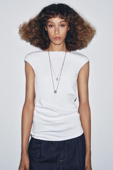 TOP DRAPEADO RIB - Blanco de Zara