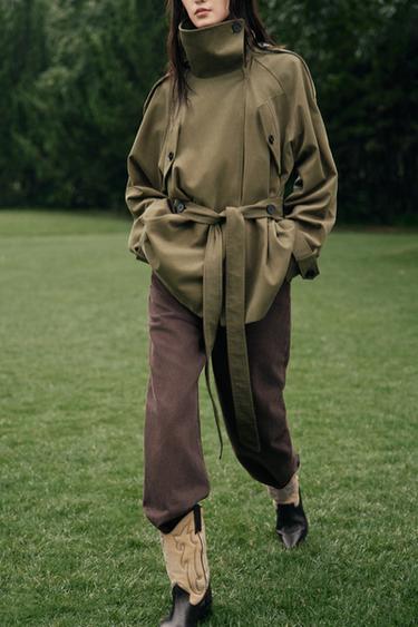 BELTED COTTON TRENCH COAT - Dark khaki by Zara
