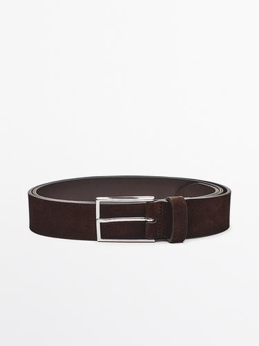 Ceinture avec boucle en nickel en cuir nappa molletonné - Marron de Zara