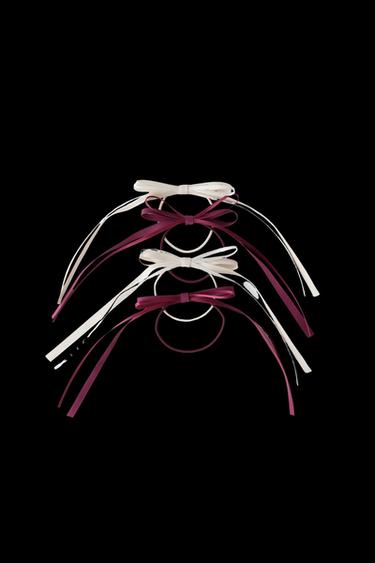Zara FOUR-PACK OF SCRUNCHIES WITH BOW - Ecru - Image 0