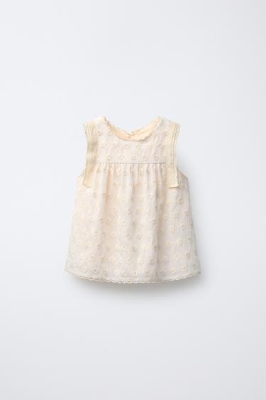 Zara EMBROIDERED LACE TOP - Ecru