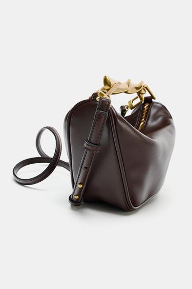 Zara METALLIC HANDLE MINI BAG - Burgundy Red