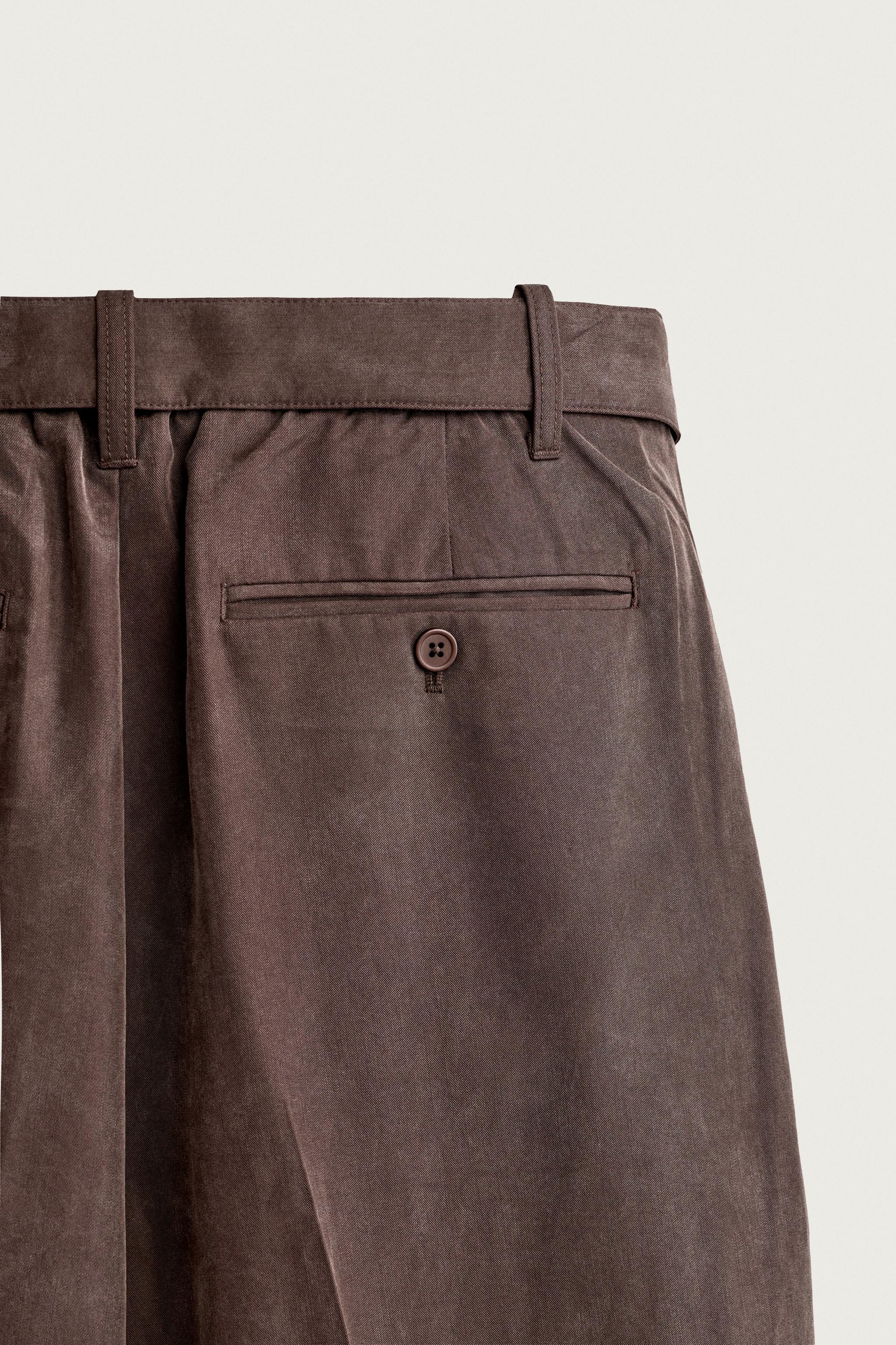 Мужские брюки Zara BELTED RELAXED-FIT FLOWY PANTS — фото 10