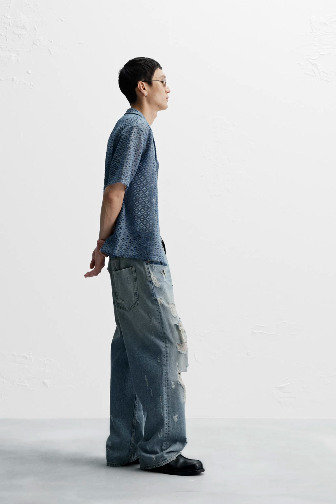 【ZARA】オープン構造シャツ ライトブルー | 0794/405/406 OPEN WEAVE SHIRT - Light blue | ZARA United States