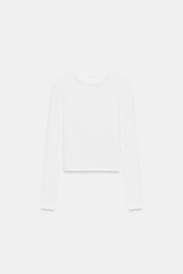 تيشرت بأكمام طويلة - أبيض الخاص بـ Zara