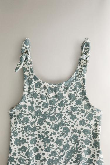 MAILLOT DE BAIN PLAGE ENFANT FLEURS TROPICALES - Écru / Vert de Zara - Image 1