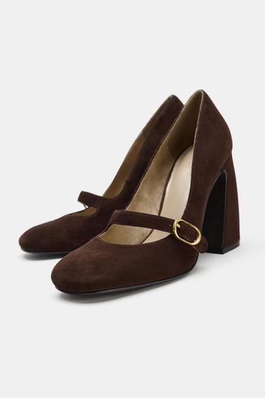 ZAPATO TACÓN PIEL DETALLE HEBILLA - Marrón de Zara