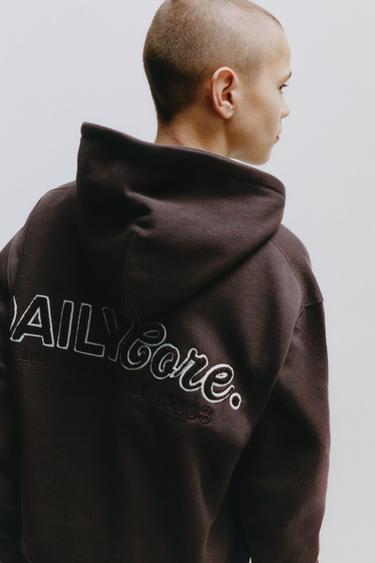 TERRYCLOTH SLOGAN HOODIE - Brown by Zara