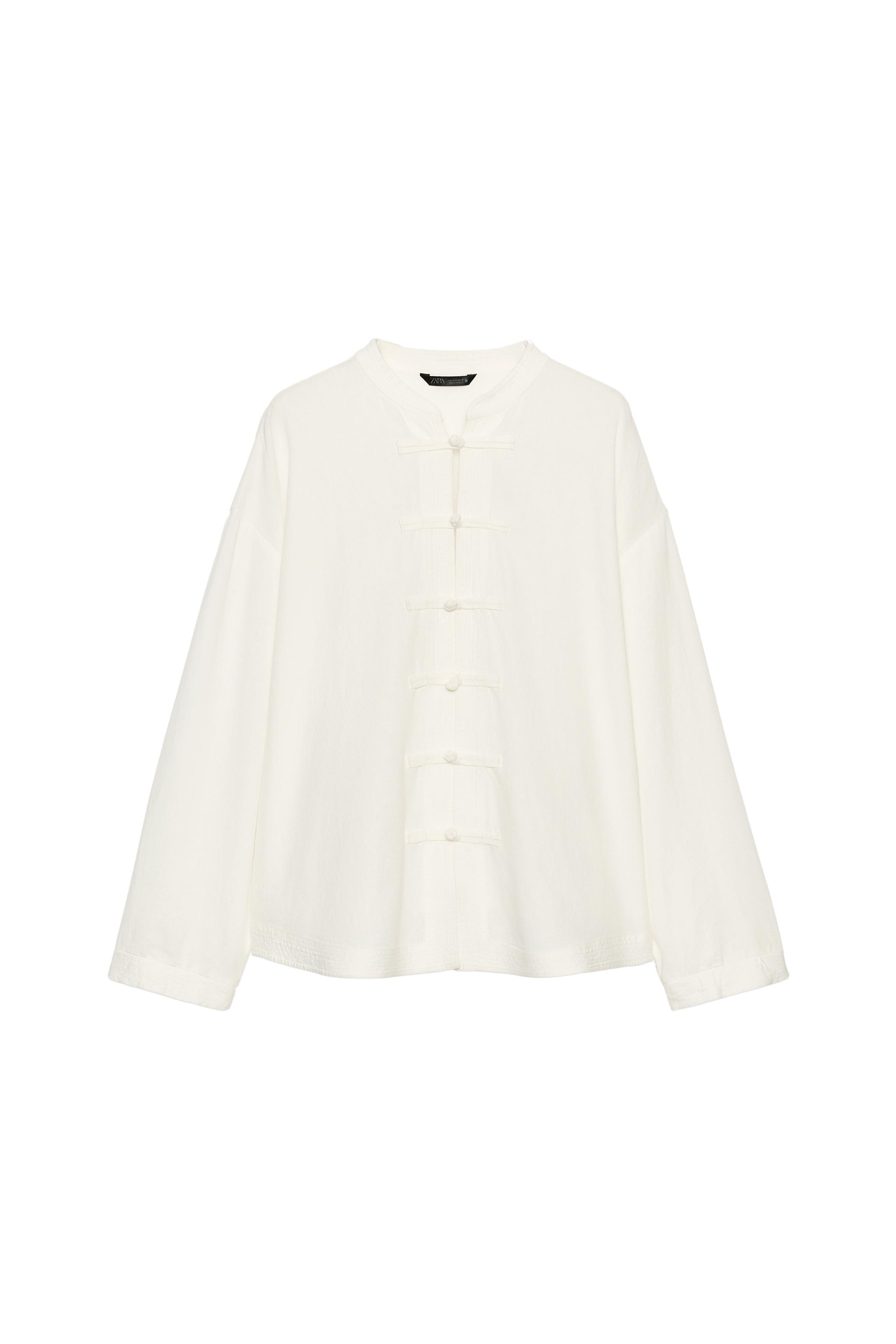 LINEN OVERSIZED SHIRT WITH FROG FASTENING - White | ZARA United States