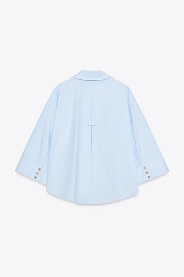 CHEMISE EN POPELINE À MANCHES LARGES - Bleu clair de Zara - Image 7