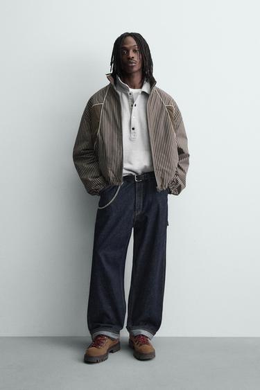 CAZADORA BOXY FIT RAYAS - Marrón de Zara - Imagen 0