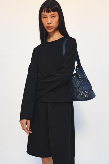 Zara REGULAR FIT LONG SLEEVE RAGLAN T-SHIRT - Black