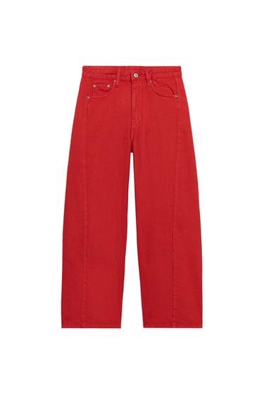 Zara ZW COLLECTION MID-RISE RELAXED JEANS - Red