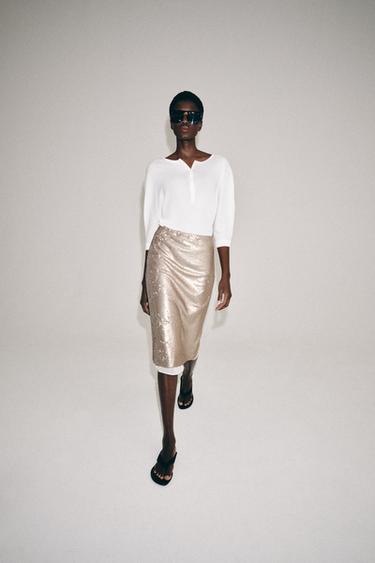 FALDA MIDI LENTEJUELAS ZW COLLECTION - Beige de Zara