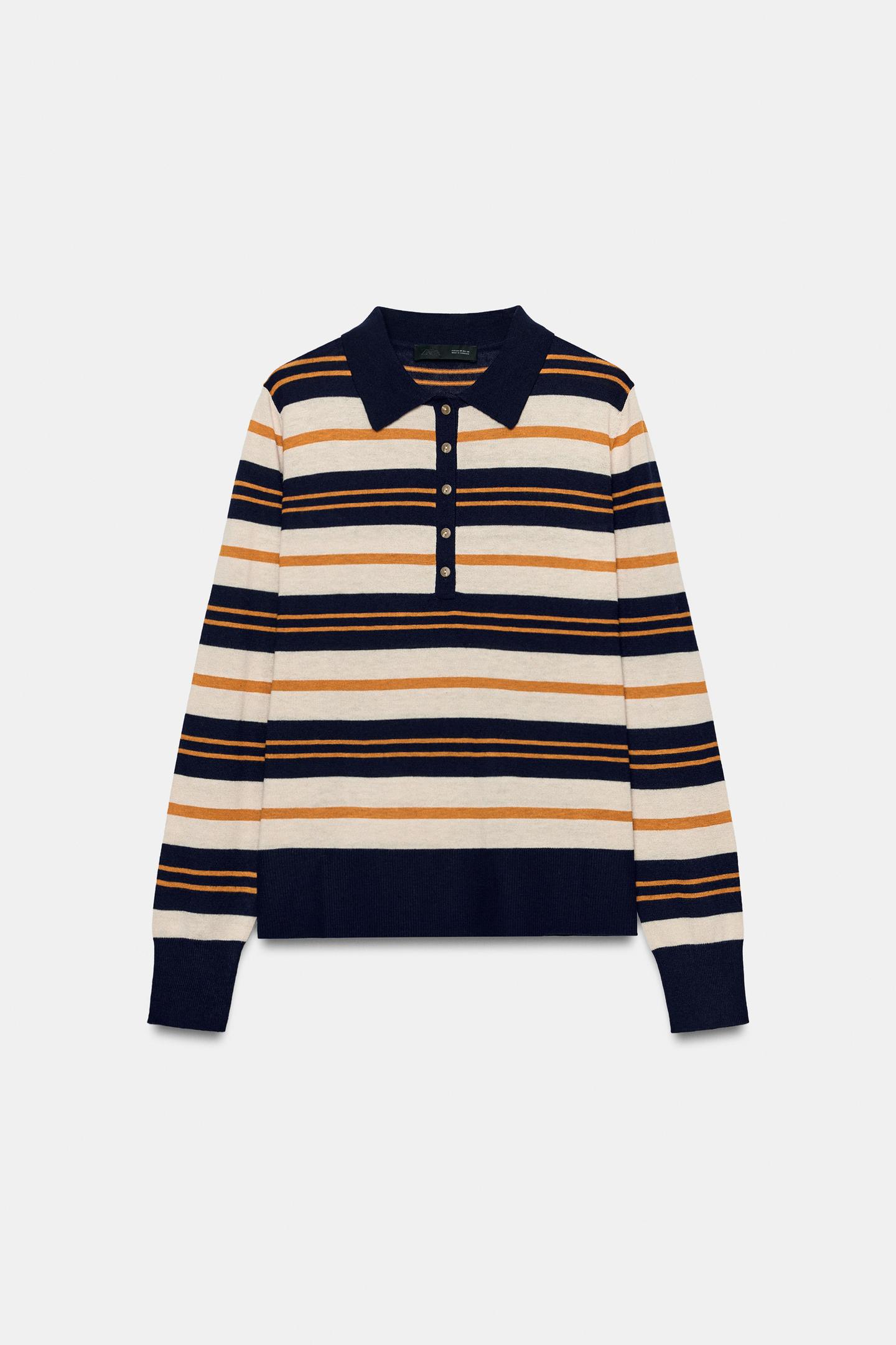 Женское поло Zara Striped Knit Polo, цвет: Разноцветный — фото 7