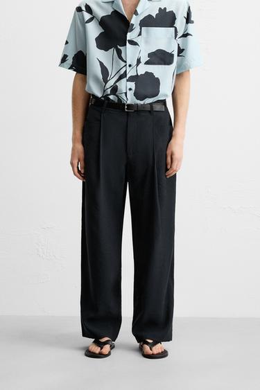 RELAXED FIT PLEATED TROUSERS - Navy blue by Zara - Image 1