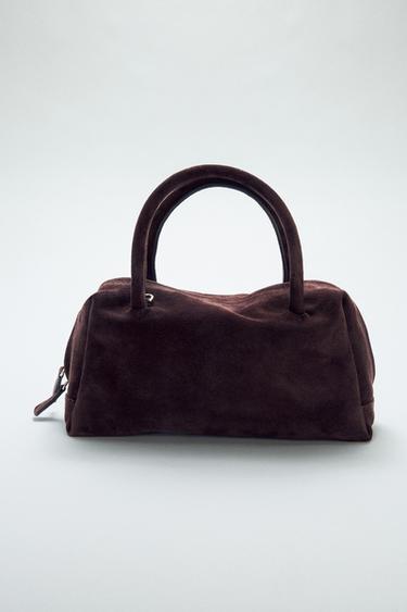 Zara SPLIT LEATHER BOWLING BAG - Chocolate