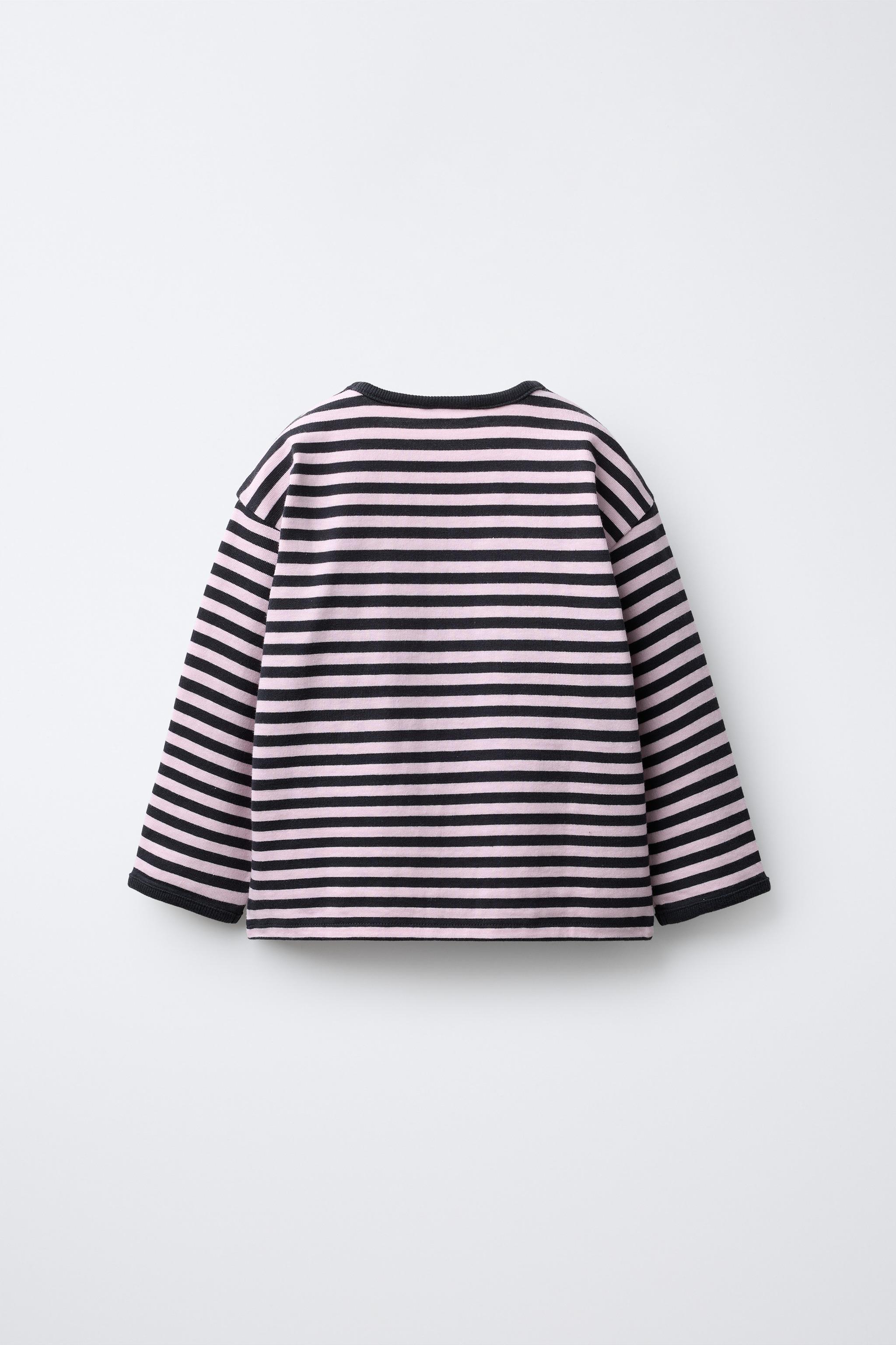 WOVEN STRIPED HEART EMBROIDERY T-SHIRT