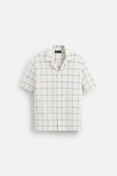 CHEMISE STRUCTURÉE AVEC CONTRASTE - Écru / Bleu marine de Zara - Image 5