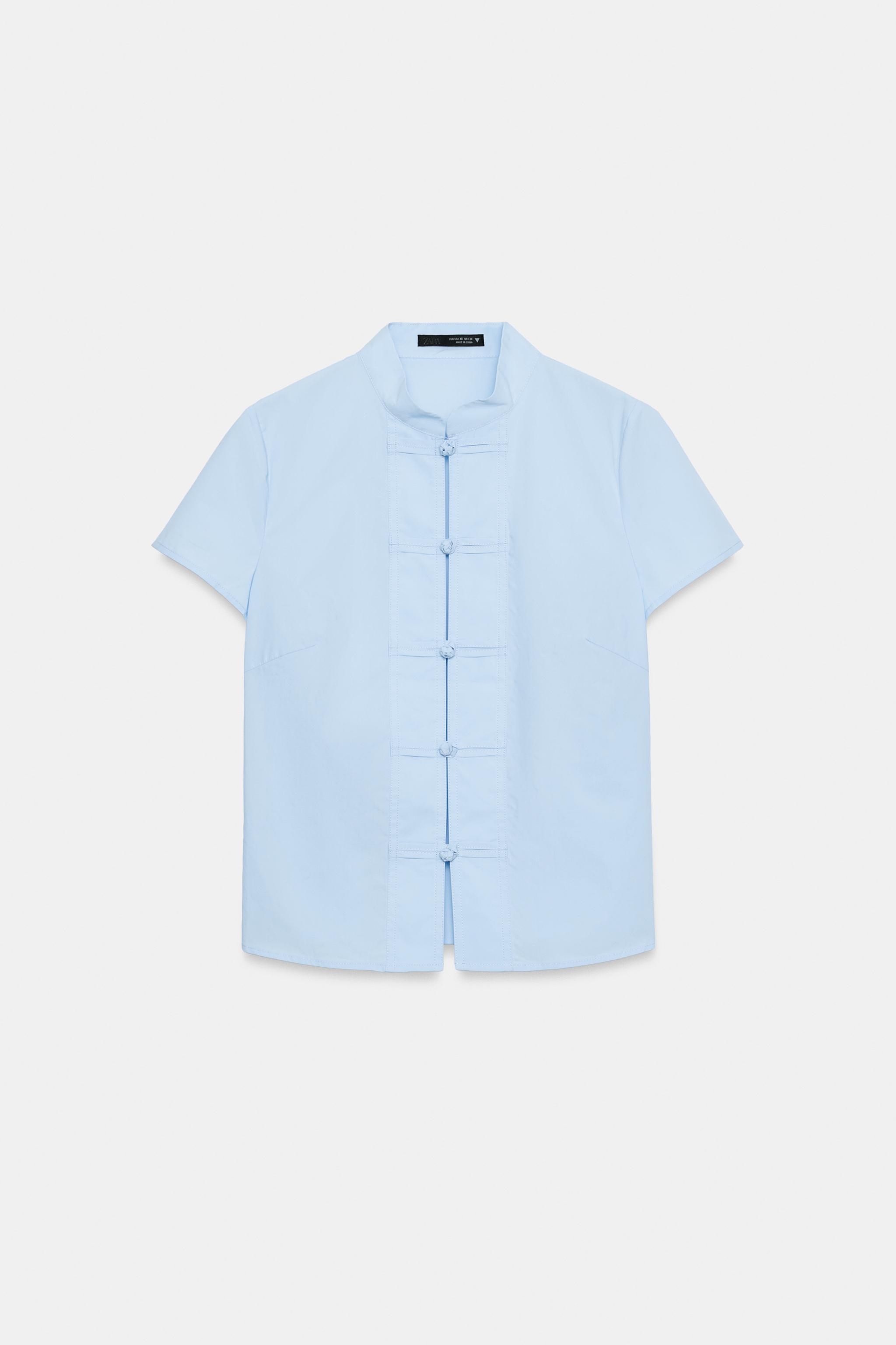 Zara Süslü Düğmeli Poplin Gömlek görsel 4