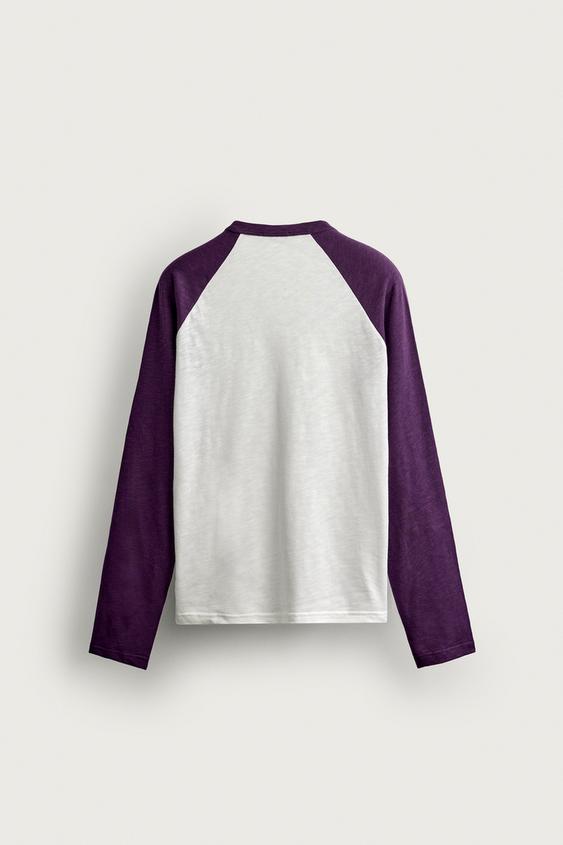 T-SHIRT REGULAR FIT COLOR BLOCK - Violet de Zara - Image 7