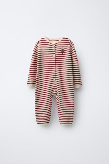KNIT STRIPED JUMPSUIT WITH EMBROIDERED TREE - Burgundy by Zara