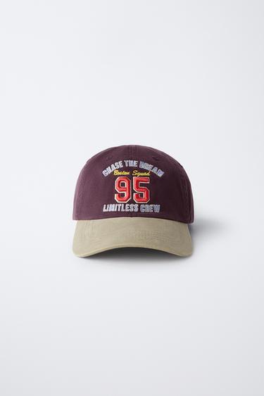 WASHED EFFECT CAP WITH EMBROIDERED TEXT - Burgundy by Zara - Image 0