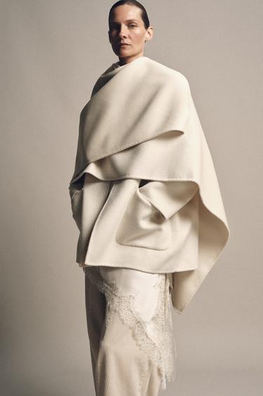 WOOL BLEND CAPE COAT ZW COLLECTION - Ecru by Zara