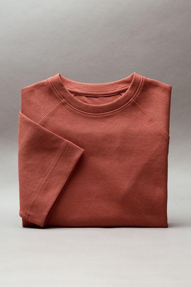PLAIN INTERLOCK T-SHIRT - Brick by Zara