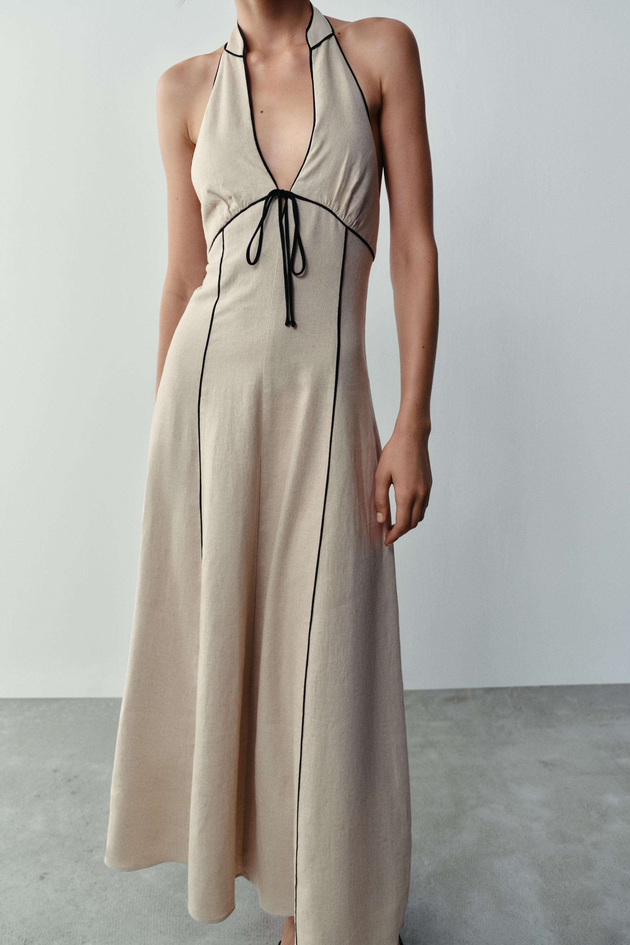 Женские платья Zara LINEN CONTRAST TRIM DRESS — фото 5