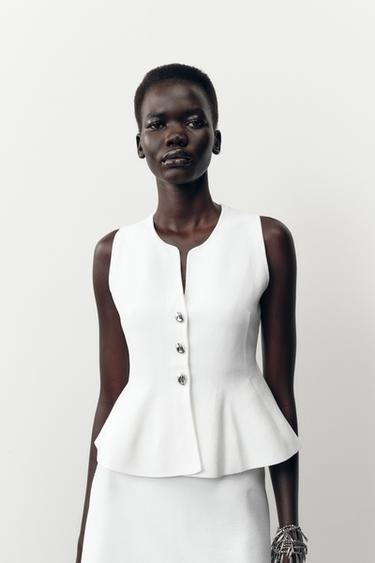 TOP PEPLUM ME PUNTO - I bardhë nga Zara