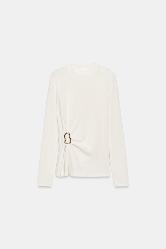 TOP SOFT À FINITIONS - Écru de Zara - Image 6