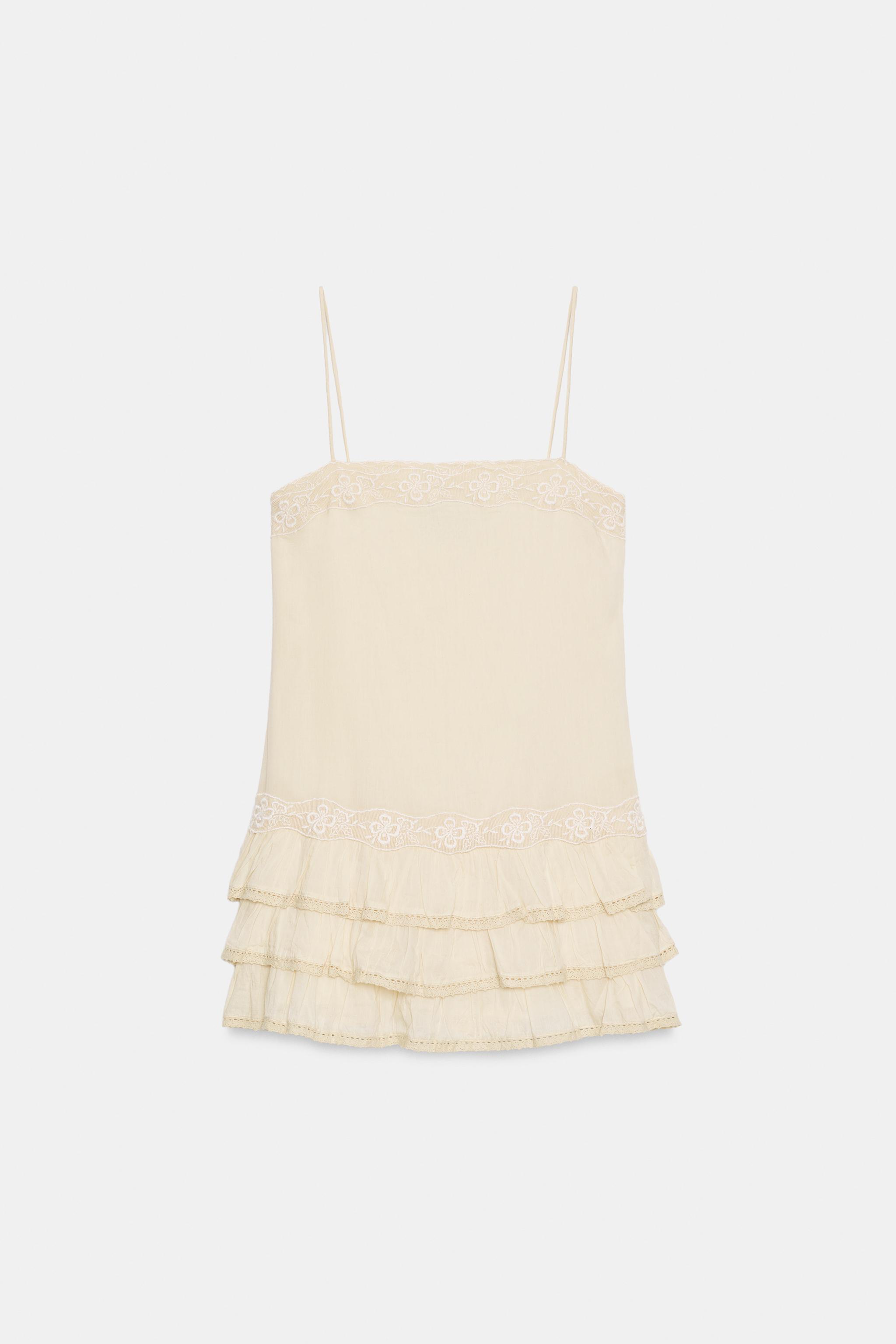 EMBROIDERED RUFFLED MINI DRESS