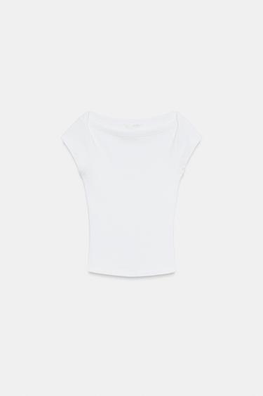 Zara BOAT NECK T-SHIRT - White