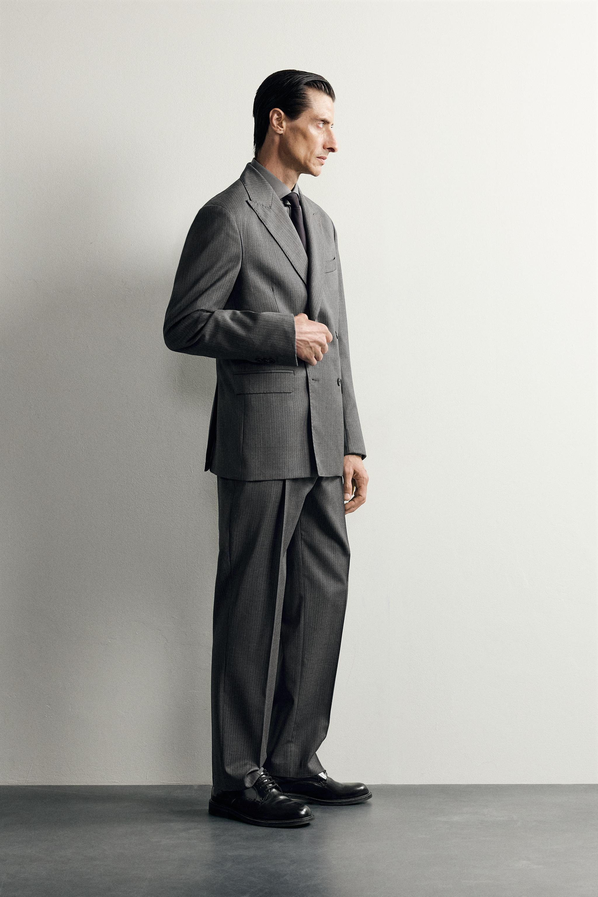 100% WOOL STRIPED REGULAR FIT SUIT PANTS