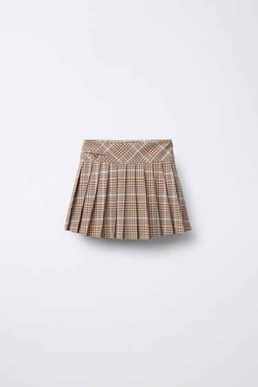 CHECK BOX PLEAT SKIRT - yellow by Zara